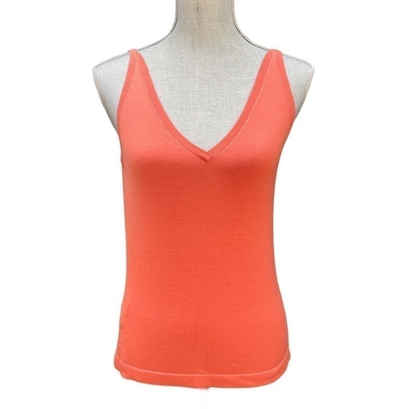 DANA Buchman Sweater Bright Coral Sleeveless V-Neck Silk Blend Petite Medium - Picture 1 of 11